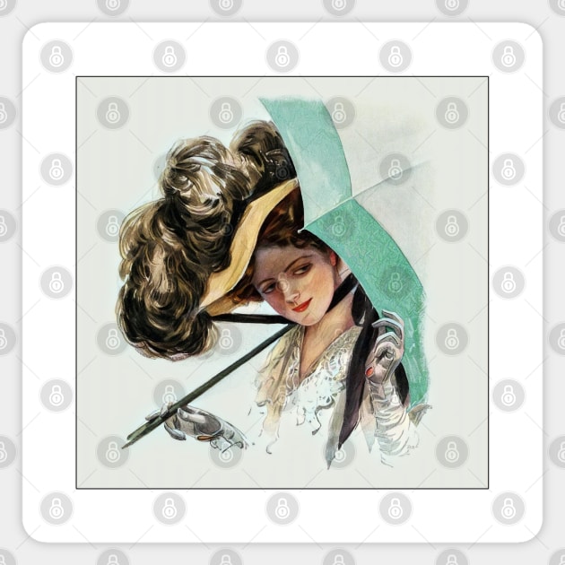 Girl with Umbrella - Vintage Sticker by Wilcox PhotoArt